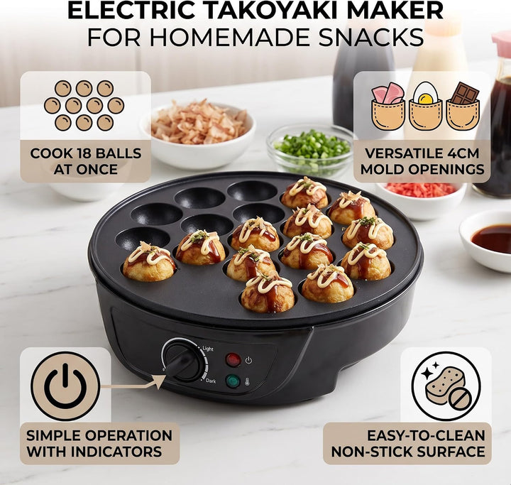 Elektrische Takoyaki-Maschine 18 Löcher Non-Stick Küchen Elektrische Maschine für die Herstellung Ja