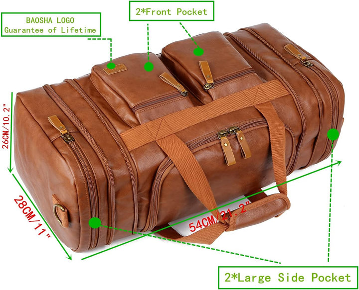 HB-21 Reisetasche, Wochenendtasche, Leder, zum Handgepäck, für Damen und Herren, braun, Braun
