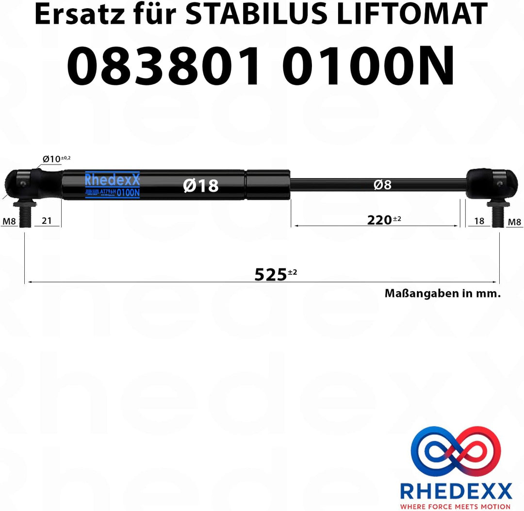 Ersatz für Stabilus Liftomat 083801 0100N RhedexX® Gasdruckfeder Winkelgelenk Gasdruckdämpfer mit M8