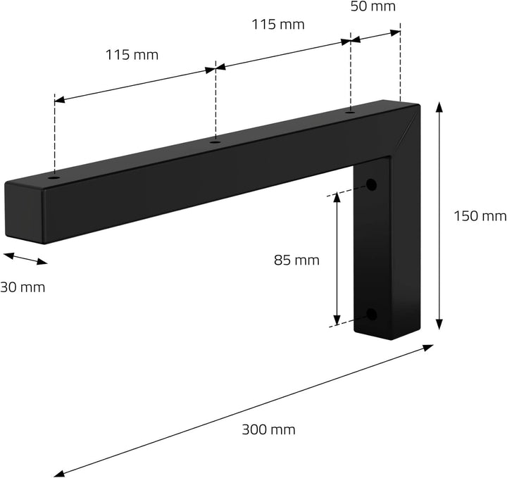 ML-Design 2er Set Wandkonsole für Waschtisch, 300x150 mm, Schwarz, Stahl, Design Waschtischhalterung