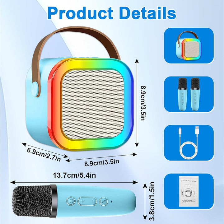 Mini Karaoke Maschine mit 2 Drahtlosen Mikrofonen, Karaoke Maschine Kinder, tragbarer Bluetooth-Laut