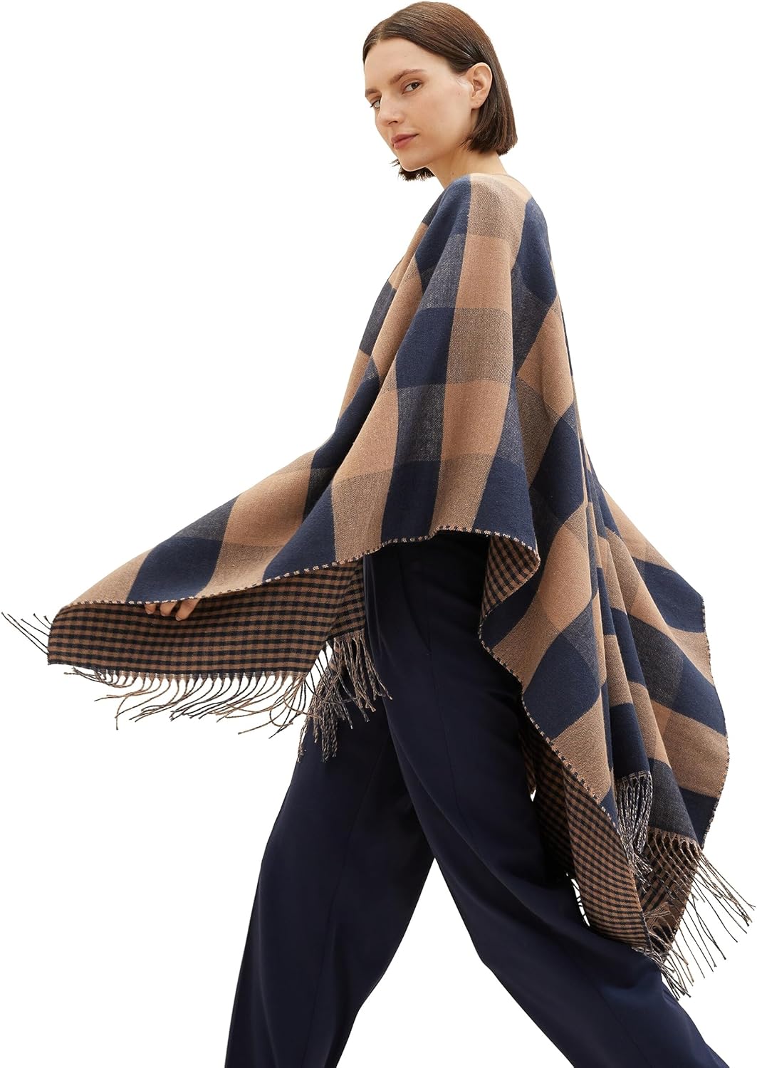 TOM TAILOR Damen Poncho mit Karomuster