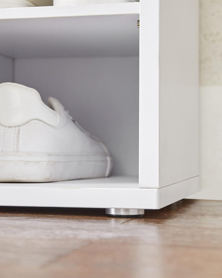 VASAGLE Schuhbank, Schuhregal mit Sitzfläche, Sitzbank mit Stauraum, Kissen, 15 Fächer, für Wohnzimm