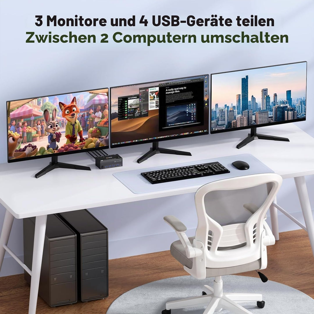 KVM Switch 2 PC 3 Monitore 8K@60Hz,MLEEDA HDMI Displayport KVM Switch Triple Monitor für 2 PC Teilen