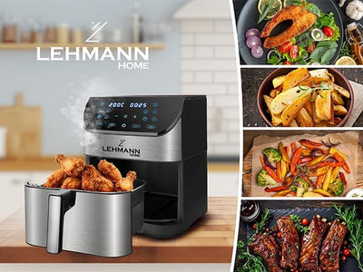 Lehmann Friteuse Heissluft XXL 1800 W, Heissluftfritteuse 8L mit bis zu 10 Programmen, Air Fryer mit