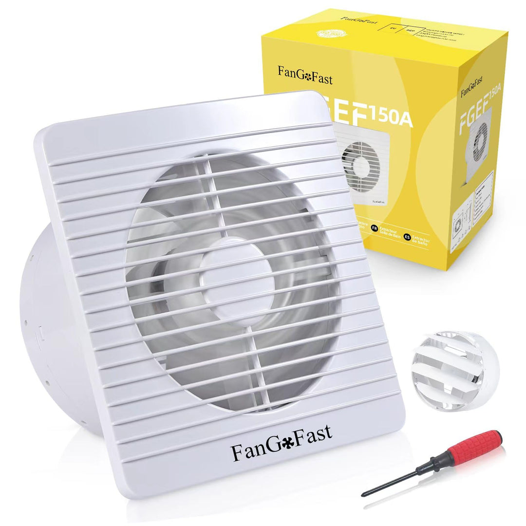 FanGoFast Badlüfter 150mm, Badezimmer Lüfter Leiser mit Rücklaufklappe, 17W Leistungsstarke Wandvent