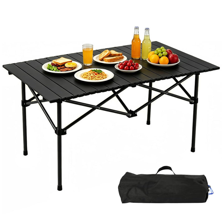 Campingtisch klappbar 96x54x55,5cm mit aufrollbarer Tischplatte aus Kohlenstoffstahl, Tragbarer Falt