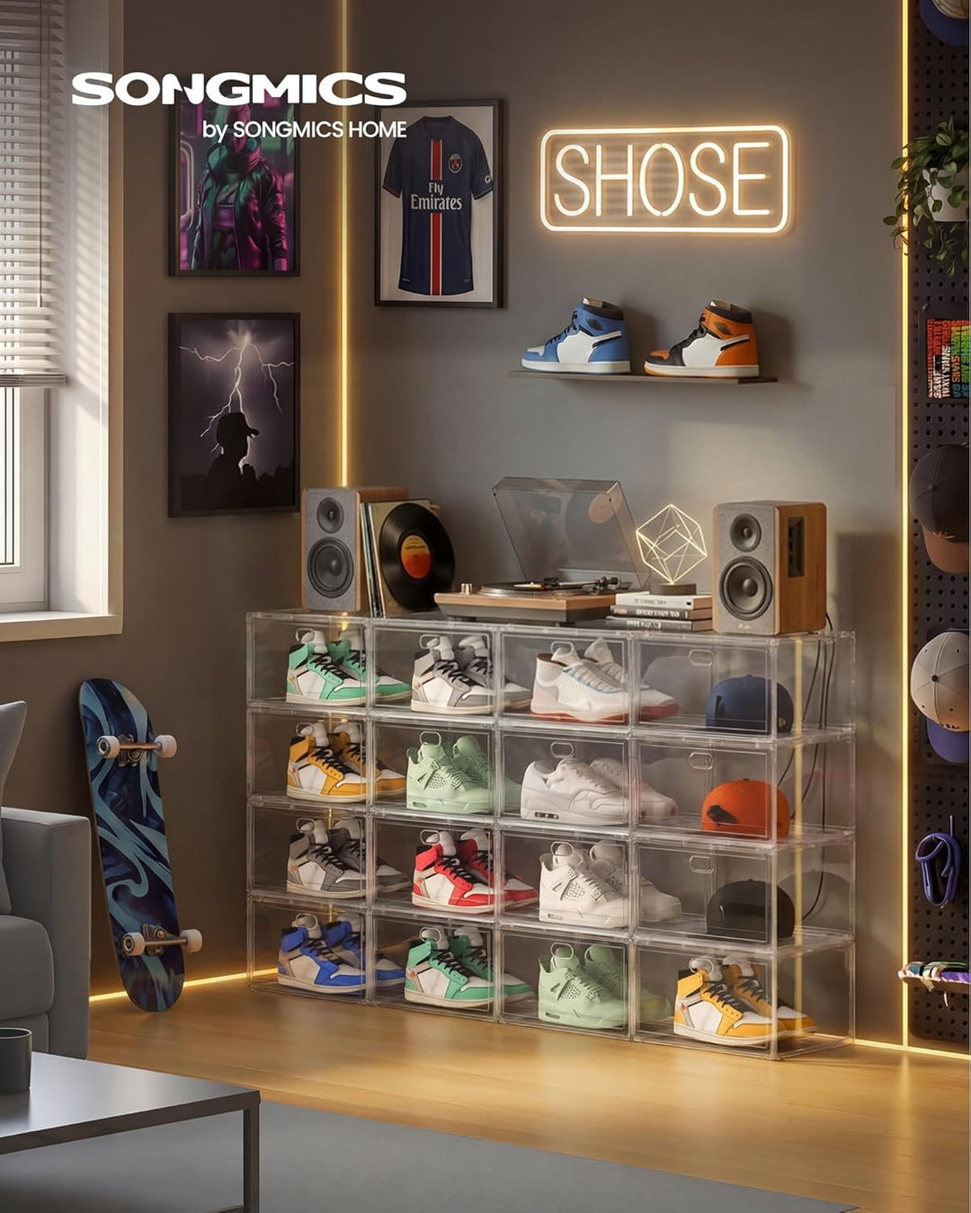 SONGMICS Schuhboxen stapelbar transparent, Schuh-Organizer, Schuhaufbewahrung, für Schuhe bis Grösse