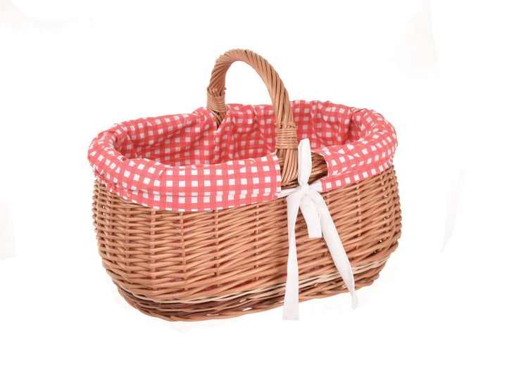 Weidenkorb mit Henkel gross – Einkaufskorb aus Naturweide mit Stoffeinlage (3 Designs) – Picknickkor