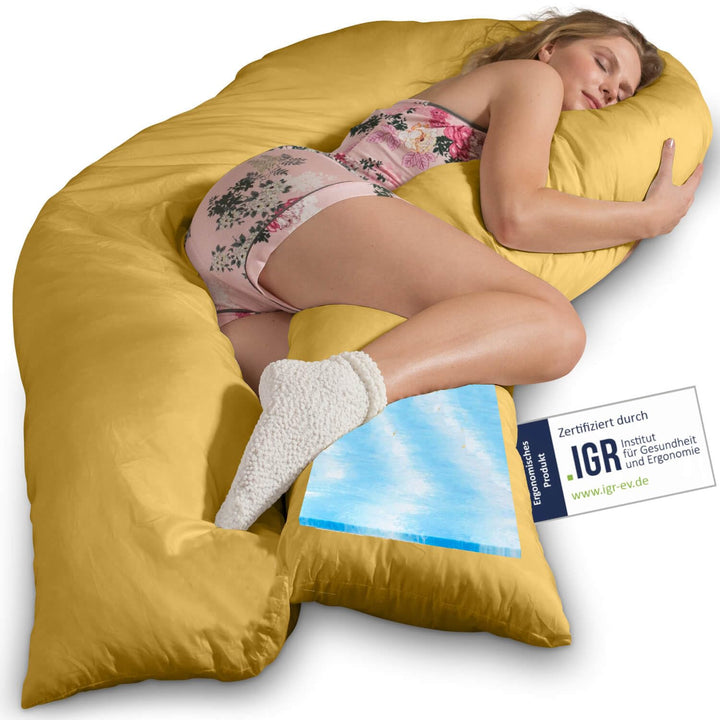 Traumreiter Seitenschläferkissen Visco XXL Professional mit Bezug Baumwolle Messing, Hybrid Kissen +