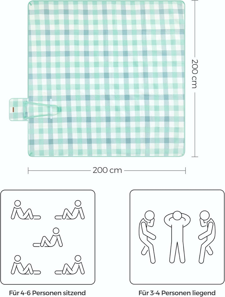 SONGMICS Picknickdecke, 200 x 200 cm, mit 4 Erdankern, gross, Campingdecke, für Park, Garten, Strand