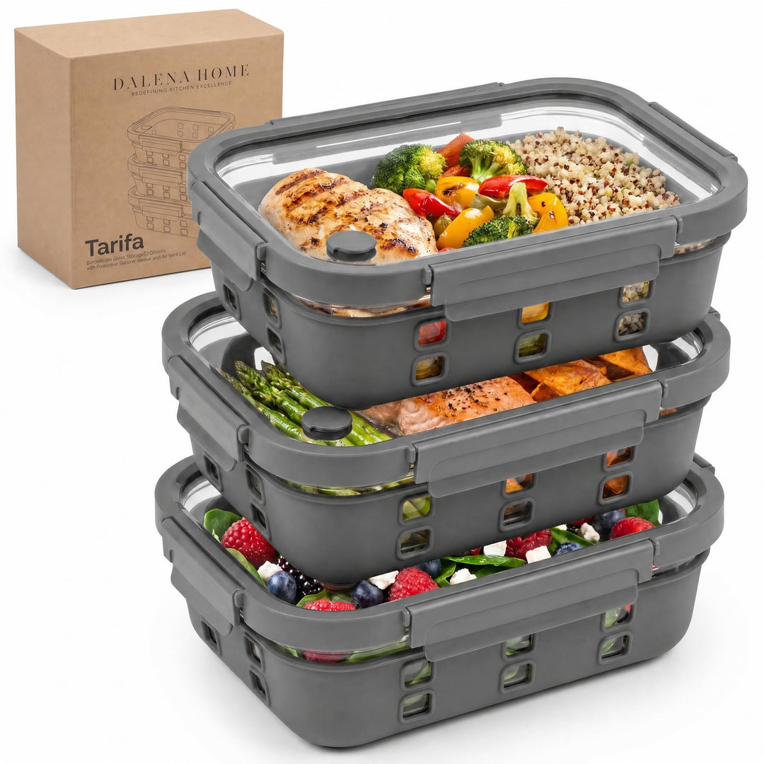 Meal Prep Boxen Set 3x1520ml – Borosilikatglas, auslaufsicher, stapelbar, mikrowellengeeignet, mit S