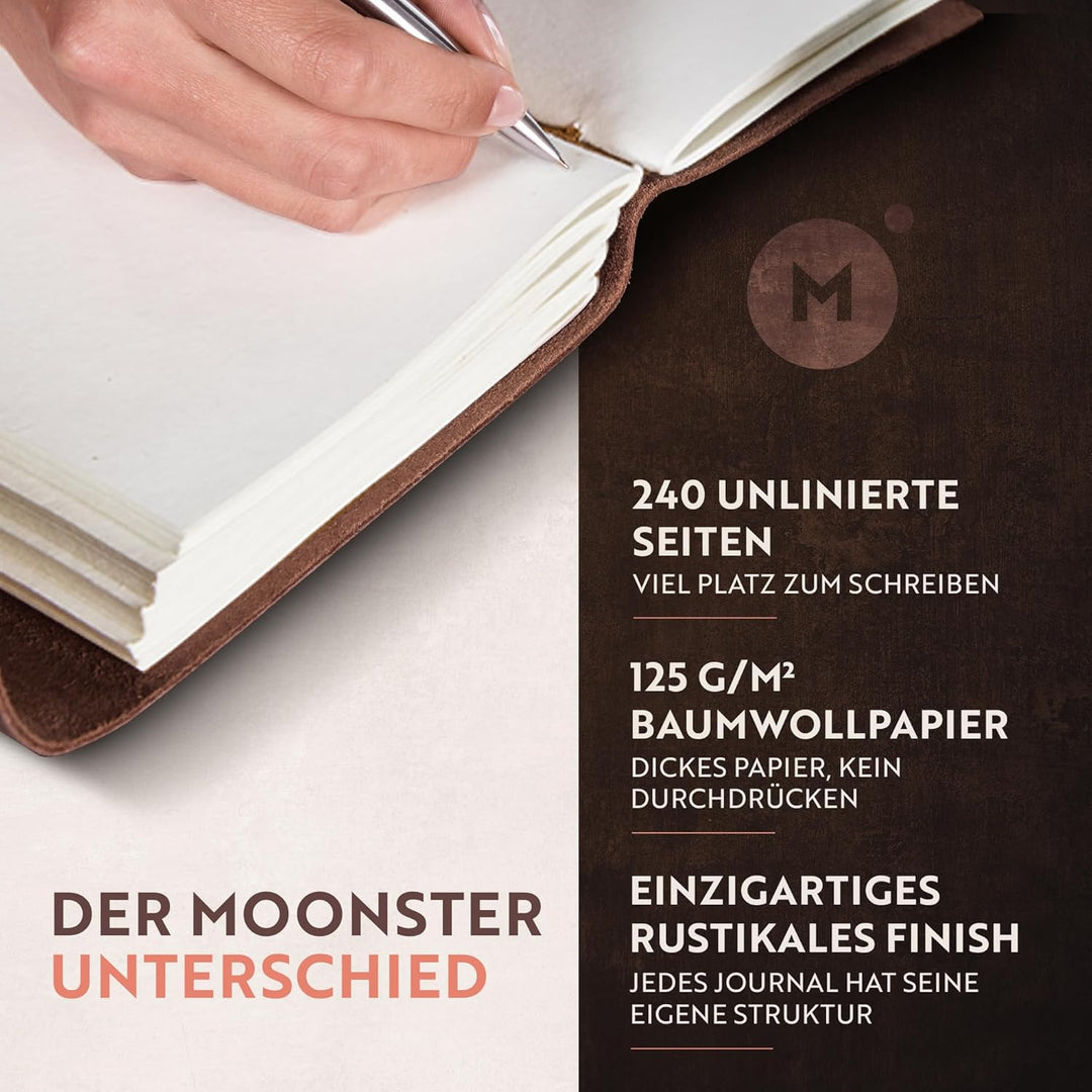 moonster Leder Notizbuch Journal - Antikes handgemachtes ledergebundenes Notizbuch für Sie und Ihn z