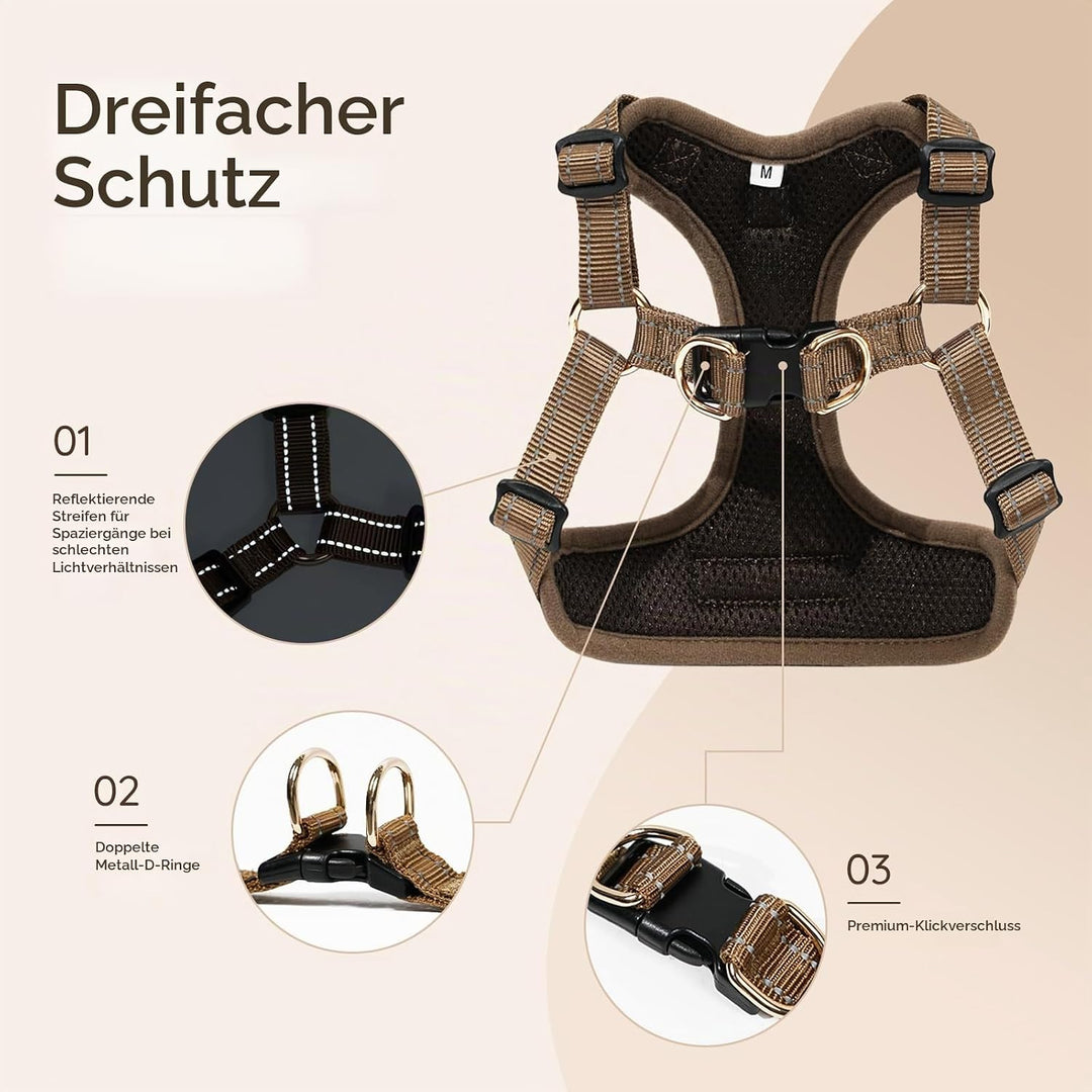 BELLA &amp; PAL Hundegeschirr mit Leine Set, Step-in Geschirr für Welpen/kleine/mittelgrosse Hunde, weic