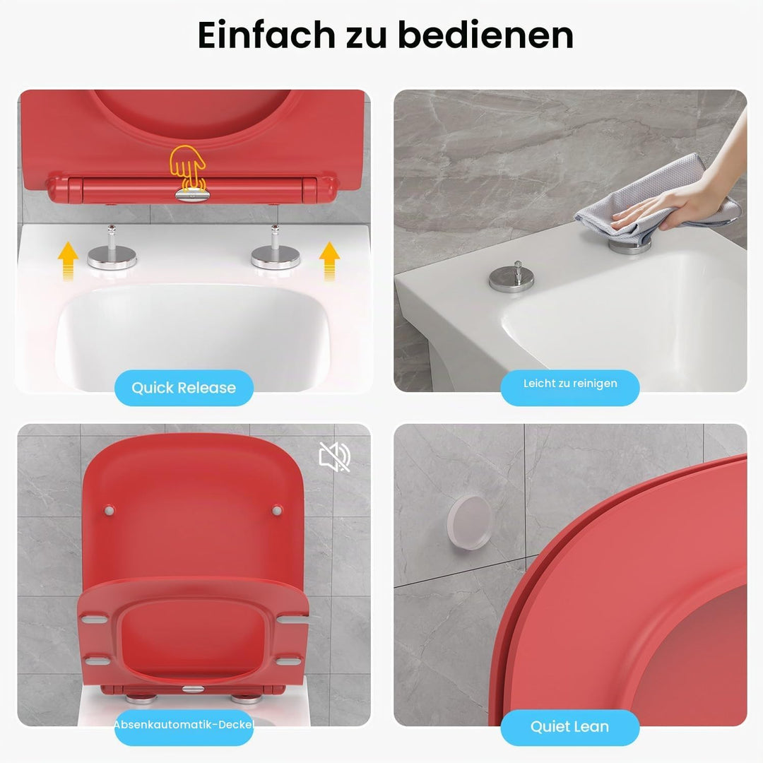 WC Sitz Eckig Form, Toilettendeckel mit Absenkautomatik, Klobrille Duroplast mit Schnellverschluss,