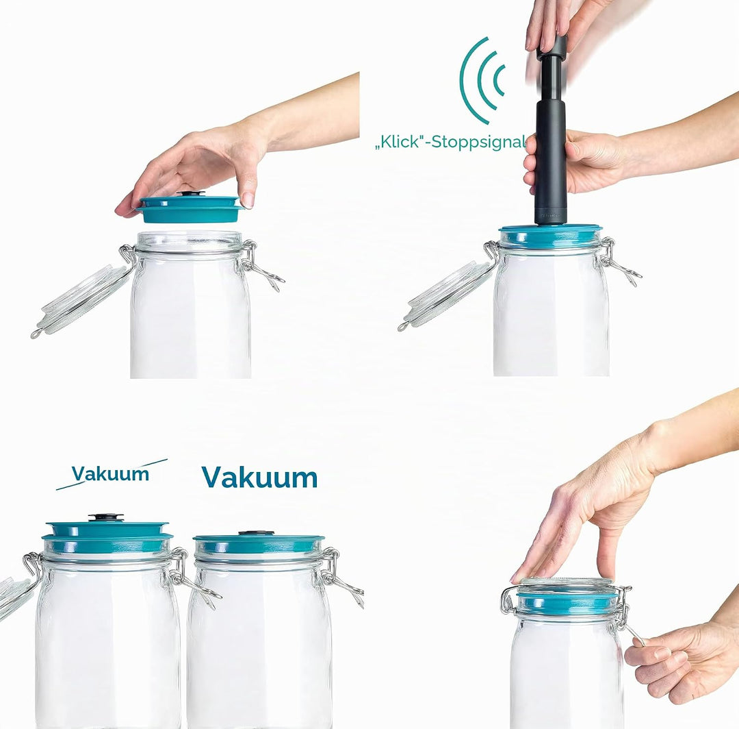 Airtender 3x Vakuumdeckel mit 3x Kilner® Einmachgläser und Vakuumpumpe – Halten Sie Lebensmittel bis