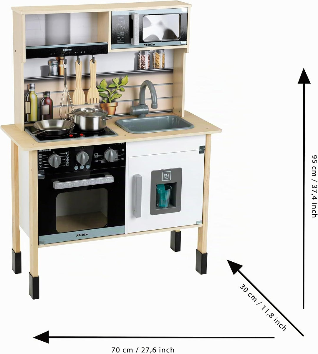 Theo Klein 7186 Miele Spielzeugküche, Holz (MDF), Midi 2, weiss I Holzküche mit Licht- und Soundmodu