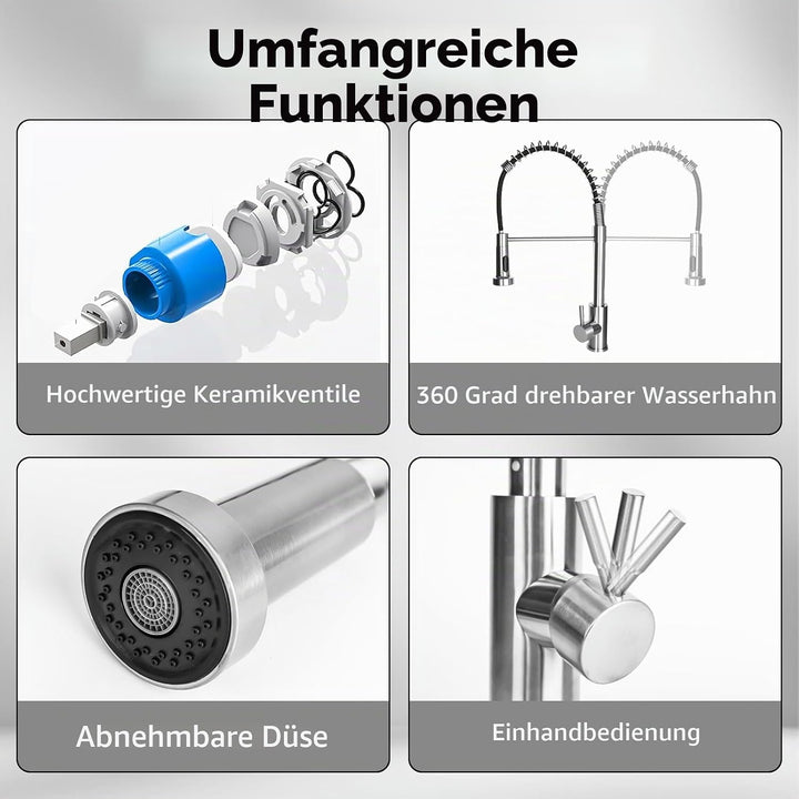 Wasserhahn Küche Edelstahl Herausziehbare, Niederdruck Küchenarmatur Herunterziehbare, Spiralfeder S
