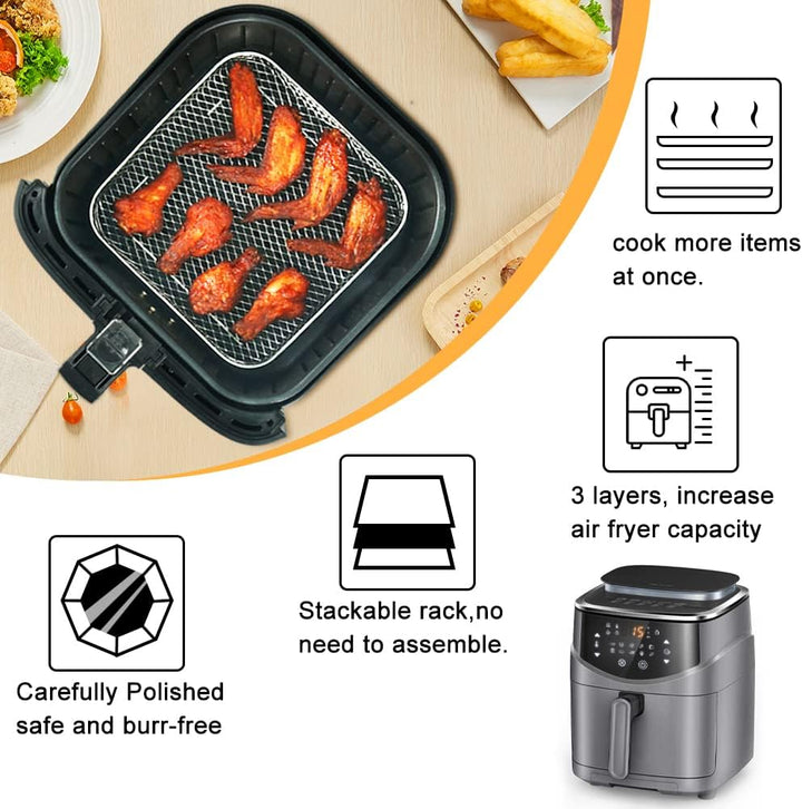 Air Fryer Racks, Square Drei Schichten Stapeln 304 Edelstahl Rack, Air Fryer Korb Tray, Air Fryer Zu