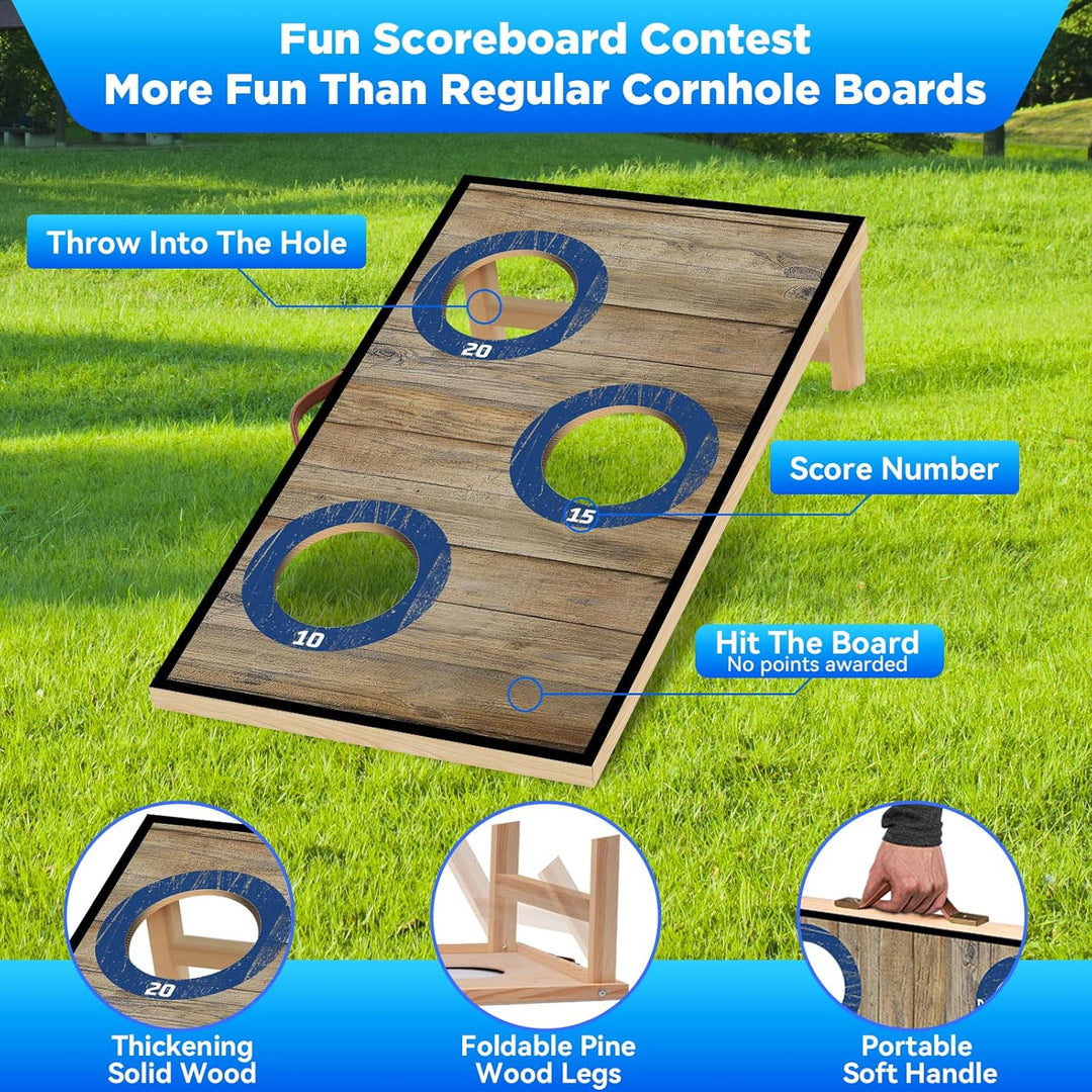 NZQXJXZ Cornhole Spiel Outdoor, 60 x 35 cm Massivholz Premium Corn Hole Boards mit 6 Cornhole Säckch