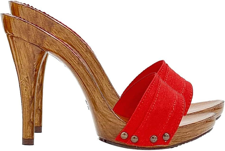 Kiara Shoes Damen-Clogs mit Stoffband aus rot - KM7101 Rosso (40 EU, ROT) 40 EU Rot, 40 EU Rot