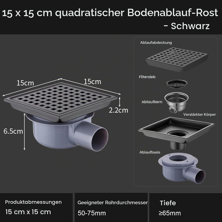 Duschrinne Quadratisch Edelstahl Bodenablauf,15x15cm,Bodenablauf Dusche,Haarfilter 2 in 1 Befliesbar