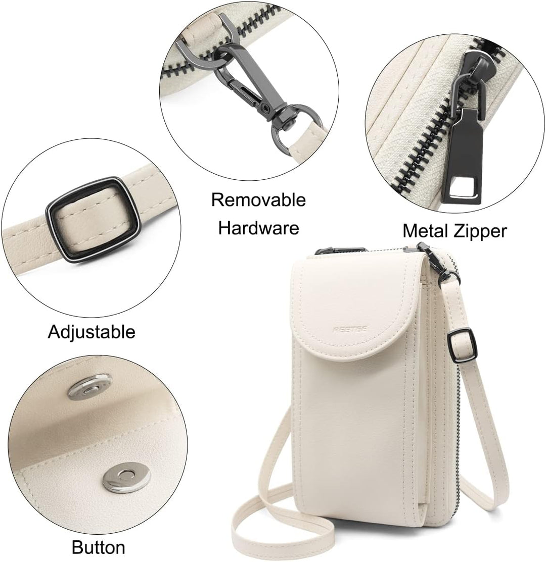 REETEE Handytasche zum Umhängen RFID Schutz Geldbeutel Damen Handy Umhängetasche Leder Viele Fächer