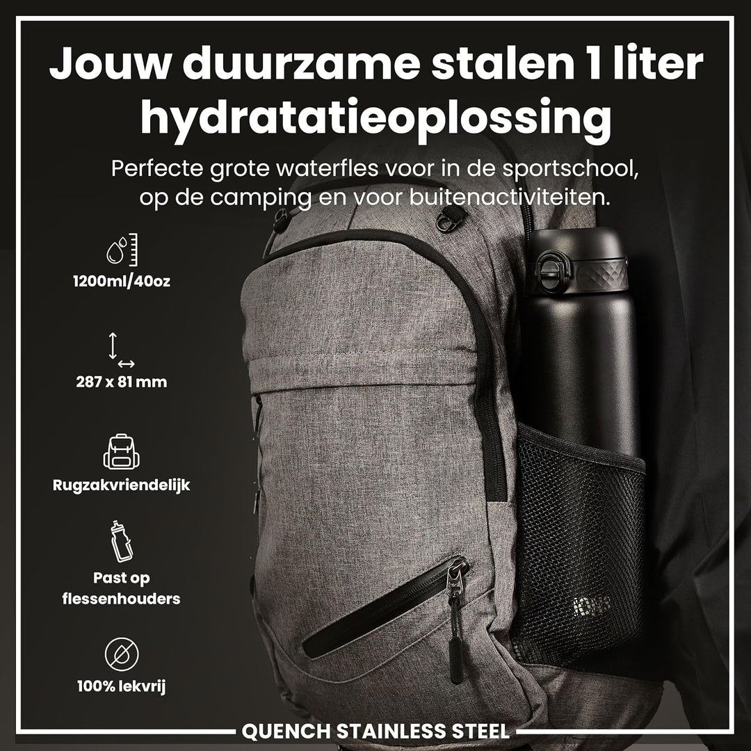 ION8 1 Liter Leicht Edelstahl Trinkflasche, Nicht Isoliert, Auslaufsicher, Einhandöffnung, Sichere V