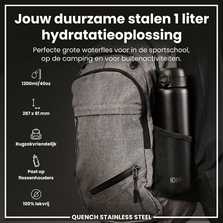 ION8 1 Liter Leicht Edelstahl Trinkflasche, Nicht Isoliert, Auslaufsicher, Einhandöffnung, Sichere V