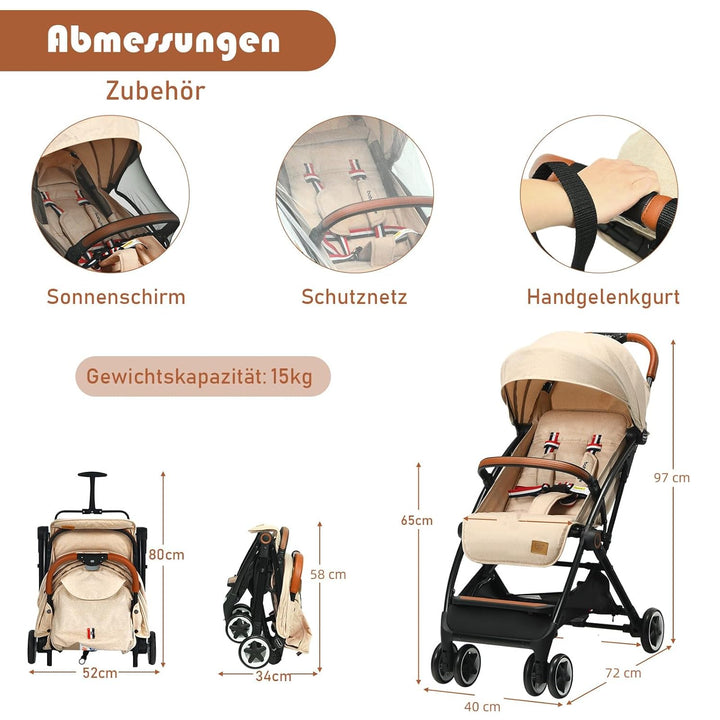 DREAMADE Kinderbuggy Klappbar mit Liegefunktion, Faltbar Buggy mit 5-Punkt-Sicherheitsgurt & Aufbewa