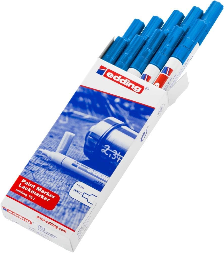 edding 751 Lackmarker - blau - 10 Stifte - Rundspitze 1-2 mm - Lackstift zur Markierung und Beschrif