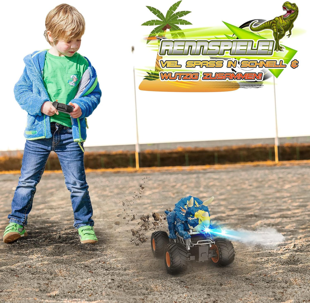HappyGoLucky Dinosaurier Spielzeug ab 3-10 Jahre Junge, Monstertruck Ferngesteuertes Auto ab 3 4 5 6