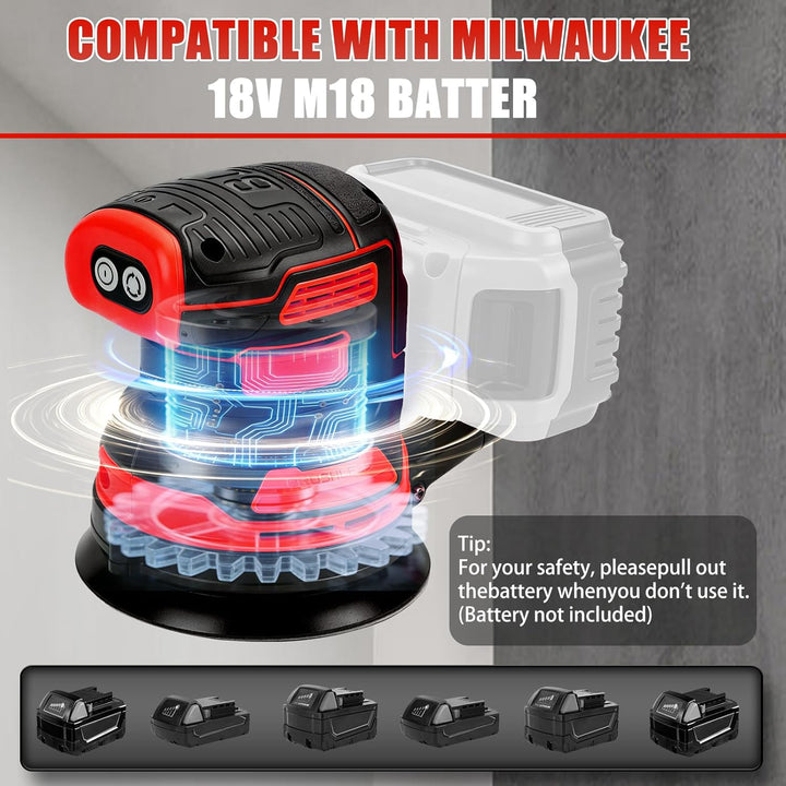 Akku-Exzenterschleifer kompatibel mit Milwaukee 18V Akku (ohne Batterie), 125 mm bürstenloser Elektr