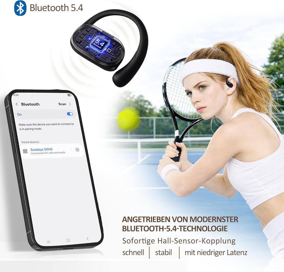 Open-Ear Kopfhörer – Bluetooth 5.4 Clip-On Ohrhörer mit Touch-Steuerung, ENC Geräuschreduzierung für