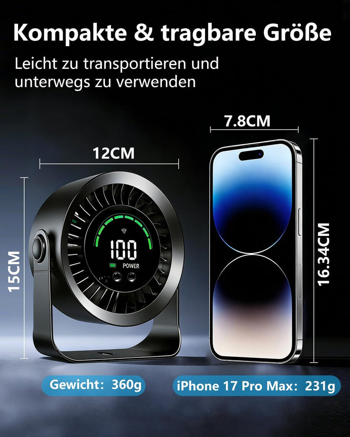 Mini Tischventilator sehr Leise, 4000mAh (14h Laufzeit) & stufenloser Geschwindigkeitsregelung(Max 1