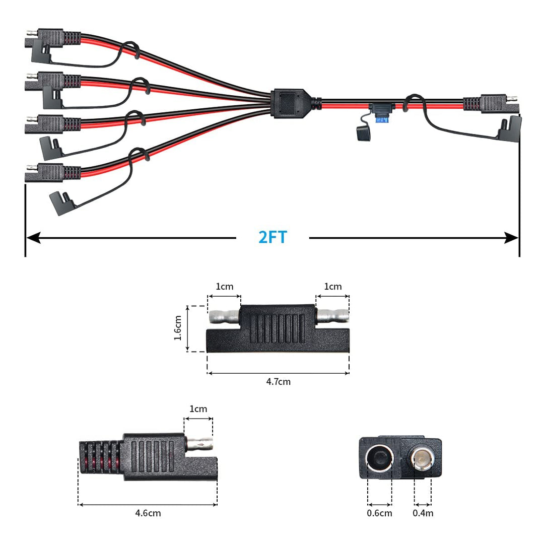 ELFCULB SAE-Splitter-Verlängerungskabel 1 auf 4 SAE-Adapter mit Polaritäts-Rückwärtsadapter für Sola