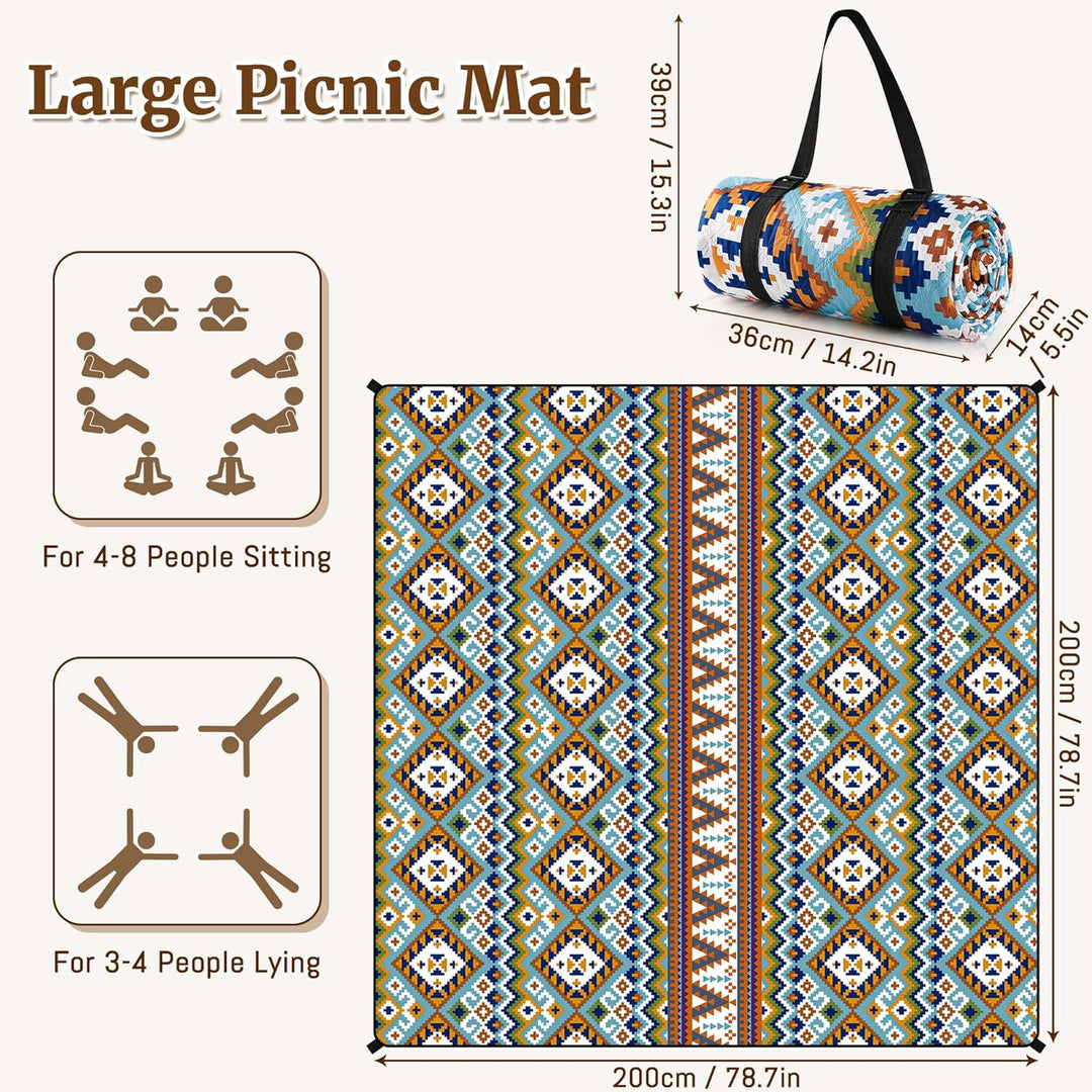 Gucass Boho Picknickdecke 200x200cm, Wasserdicht Stranddecke Sandfrei Strandmatte mit Tragegurt & 4X