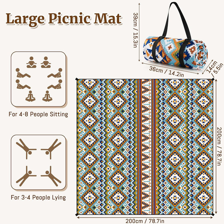 Gucass Boho Picknickdecke 200x200cm, Wasserdicht Stranddecke Sandfrei Strandmatte mit Tragegurt & 4X