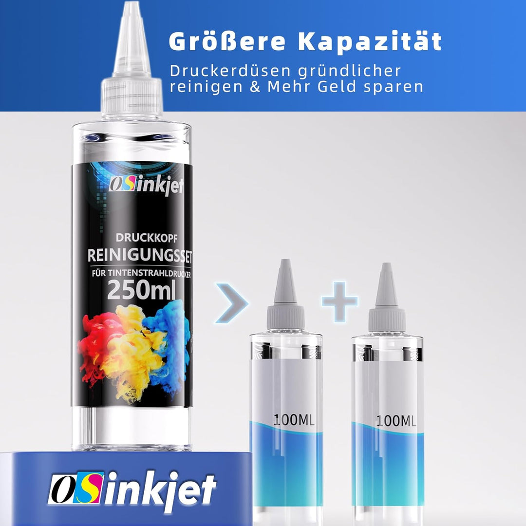 Druckkopfreiniger, 250ml Düsenreiniger Kompatibel für Epson HP Canon Brother Tintenstrahldrucker, Dr
