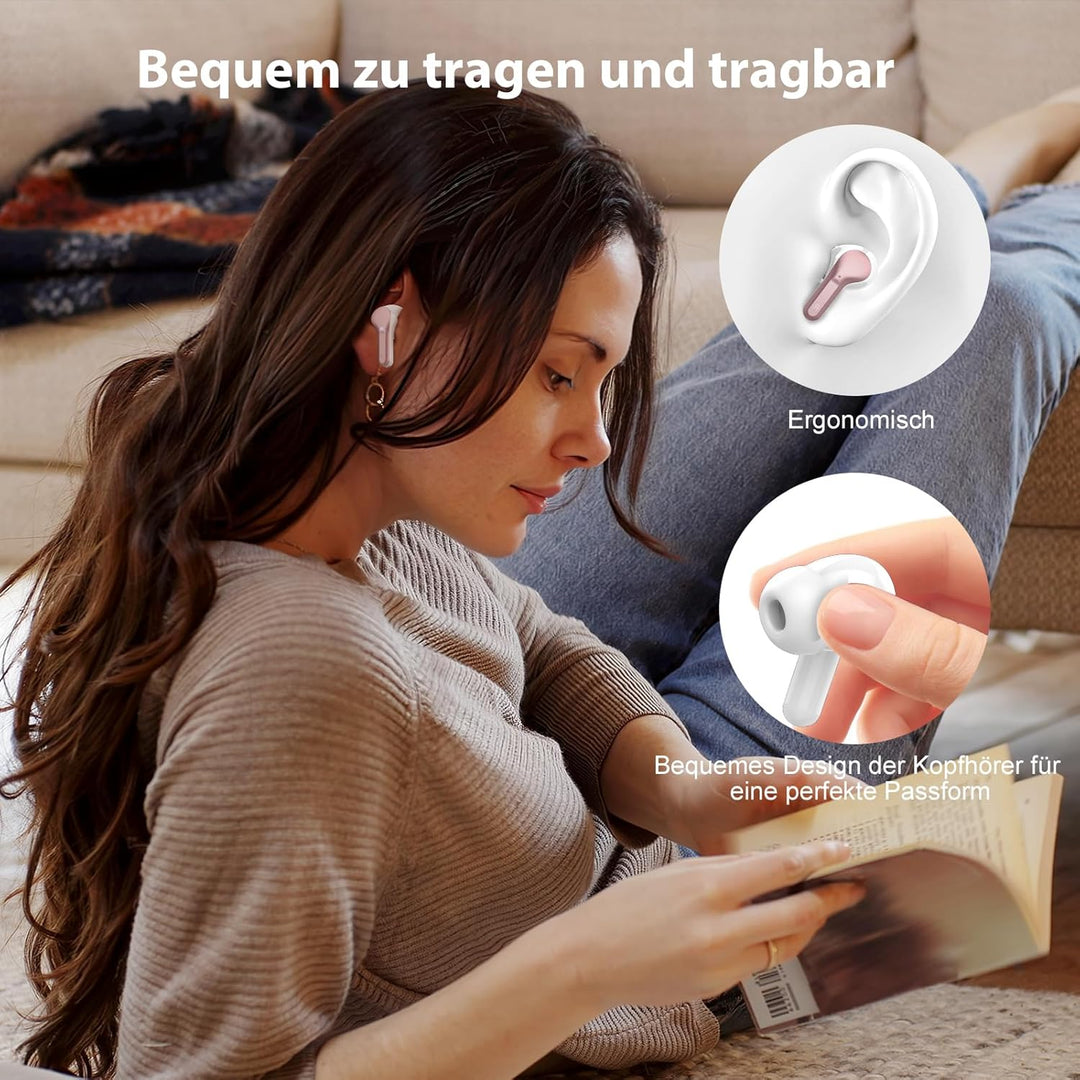 Bluetooth Kopfhörer, Kopfhörer Kabellos Bluetooth 5.4 In Ear, 4 ENC Noise Cancelling Mic Ohrhörer, H