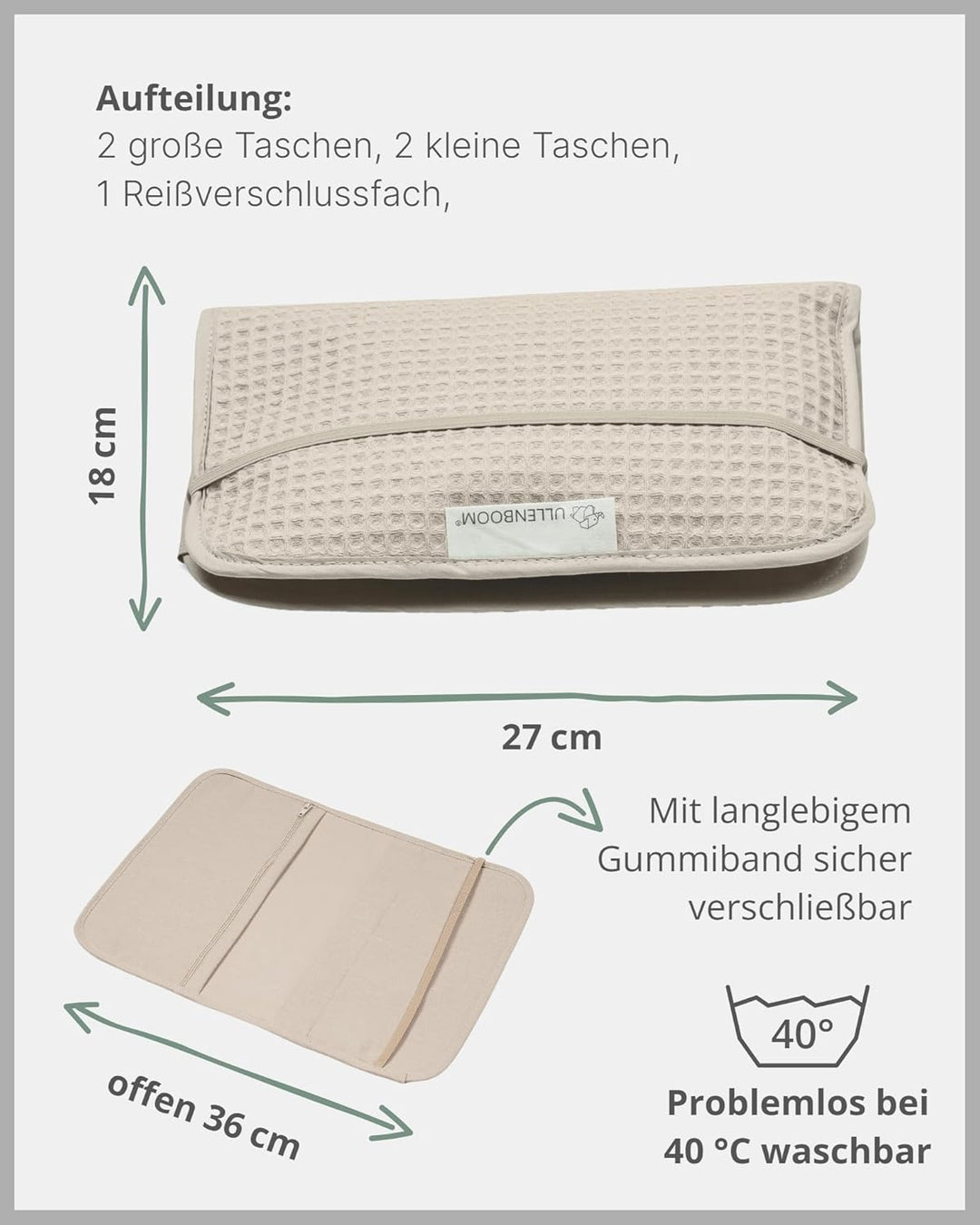 ULLENBOOM ® Windeltasche für unterwegs, Sand, Made in EU - Wickeltasche für bis zu 3 Windeln, Feucht