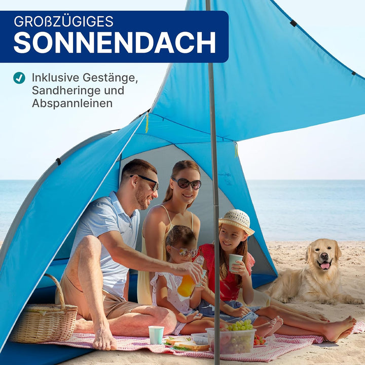 EXPLORER Strandmuschel [270x120x120cm] **mit Sonnendach/verschliessbar ** UV Schutz 80+ mit Boden Ga