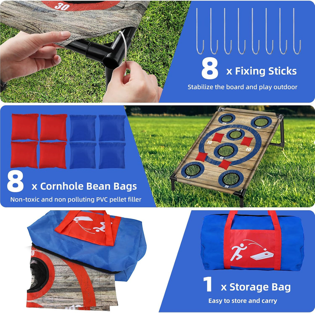 NZQXJXZ Cornhole Spiel Outdoor, Tragbar Cornhole Toss Set mit 8 Cornhole Säckchen und Tragetasche, I