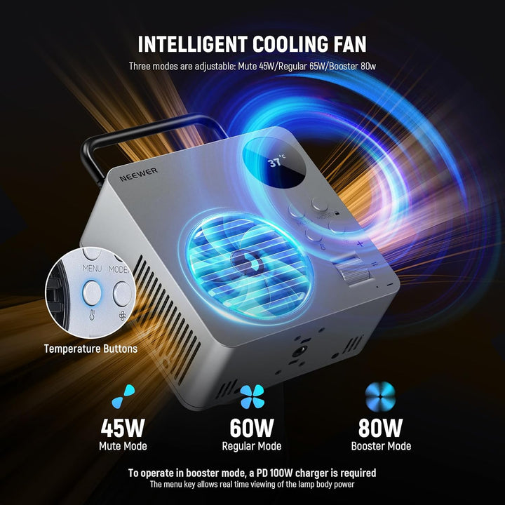 NEEWER 80W RGBWW LED Videoleuchte mit Reflektor und 72Wh Akku, APP/2,4G Steuerung 18 Effekte 10400lu