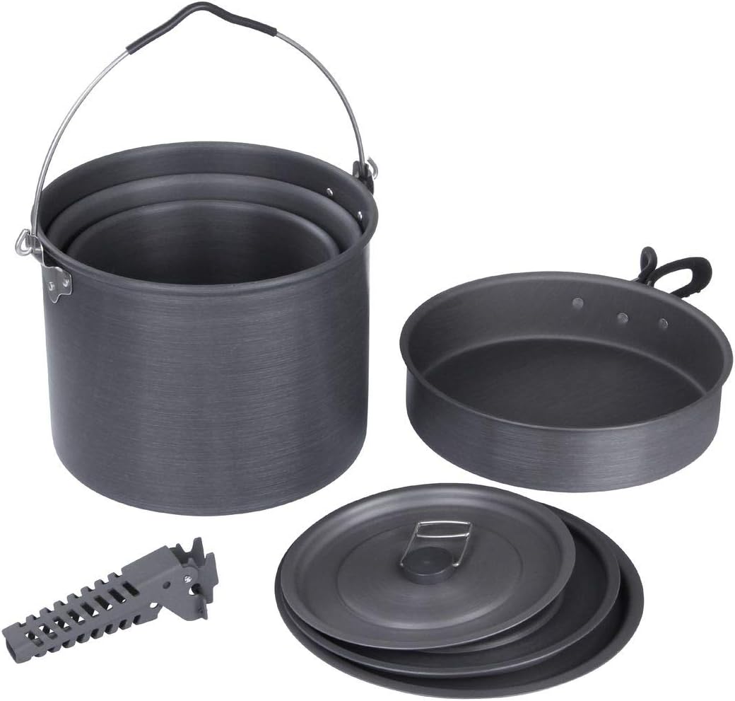 10T Topf Pfannen Set Ranger VI+ Camping Kochset für 6-10 Mann 8 TLG. Kochgeschirr im Netzbeutel