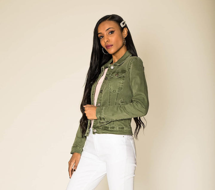Nina Carter J212 Damen Jeansjacke Übergangsjacke Leichte Waschungseffekt Denim Casual Jacke S Khaki