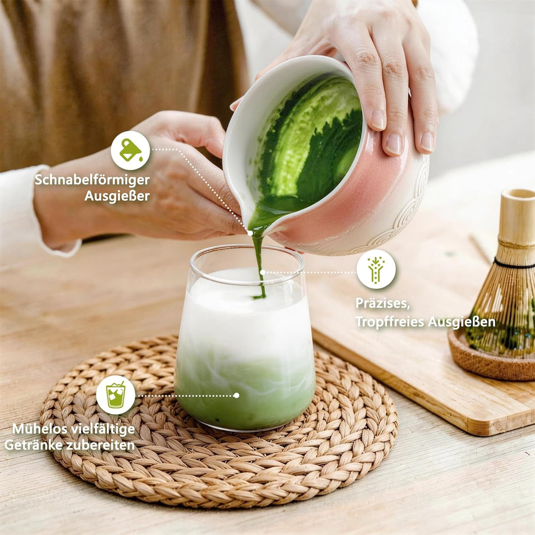 Matcha Set 7-teilig | Premium Tee-Zeremonie Set mit Matcha-Schale, Bambus-Chasen (100+ Spitzen), Hal