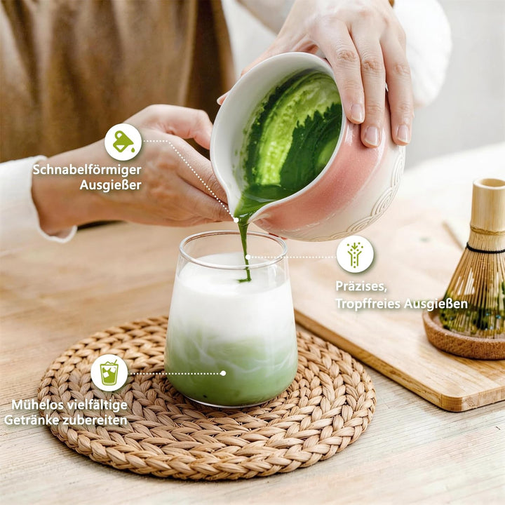 Matcha Set 7-teilig | Premium Tee-Zeremonie Set mit Matcha-Schale, Bambus-Chasen (100+ Spitzen), Hal