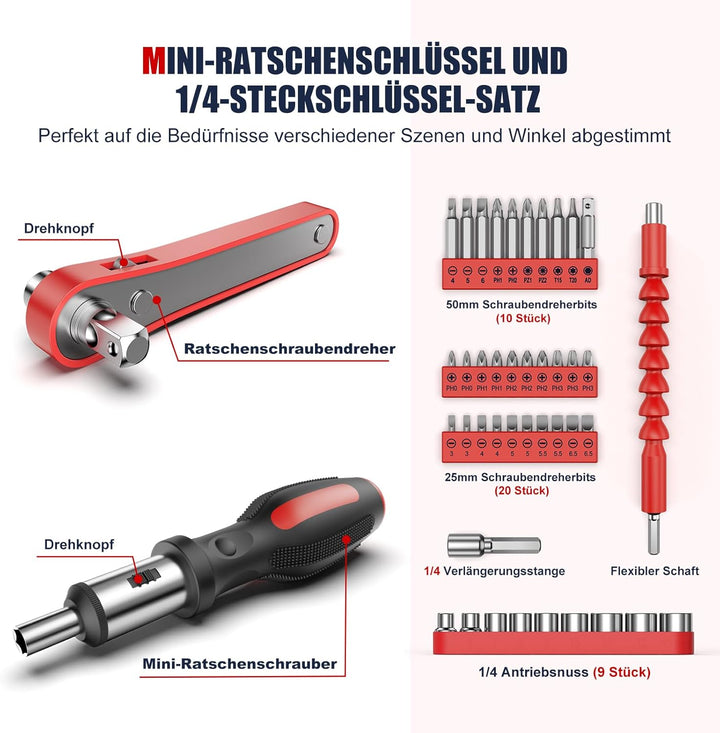 GoYwato Werkzeugkoffer Gefüllt 205tlg - Haushalt Werkzeug Set Werkzeugkasten Gefüllt mit Schraubendr