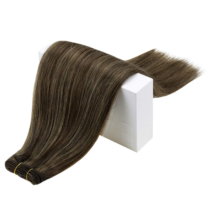 RUNATURE Extensions Echthaar Tressen Zum Einnähen Braun 35cm Haarverlängerung Glatt Weft Echte Haare